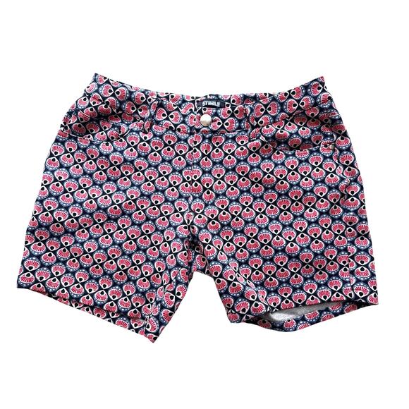 ST33LE Stretch Knit Mens 5” Shorts in Red Art Deco Geometric Print Size 29 - Picture 1 of 6